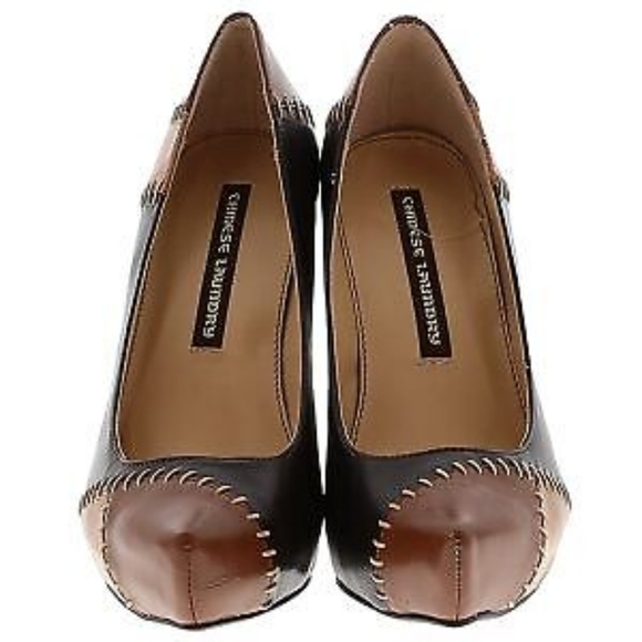 👣CHINESE LAUNDRY🇺🇲 Leather comfort Fit Brown Patchwork Heels footwear in - Picture 13 of 15